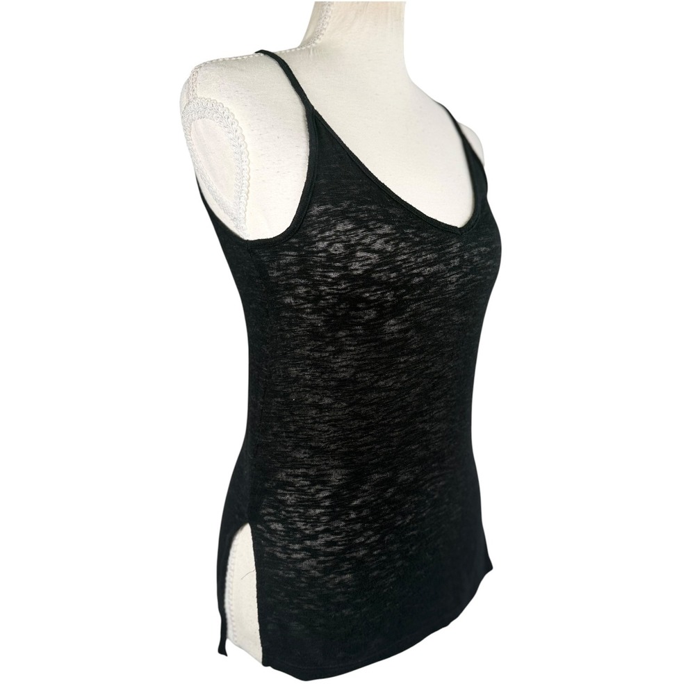 Mudd Tank Top Womens XS Black Sheer Rayon Slub Knit V Neck Side Slit Y2K Cami